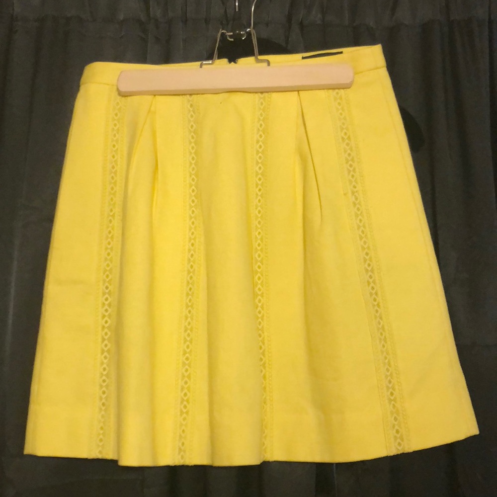 J. Crew yellow cotton pique lace stripe skirt
